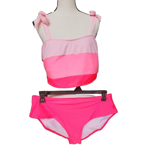 2 Piece Swimsuit Size 3XL Colorblock Pink - Picture 2 of 8